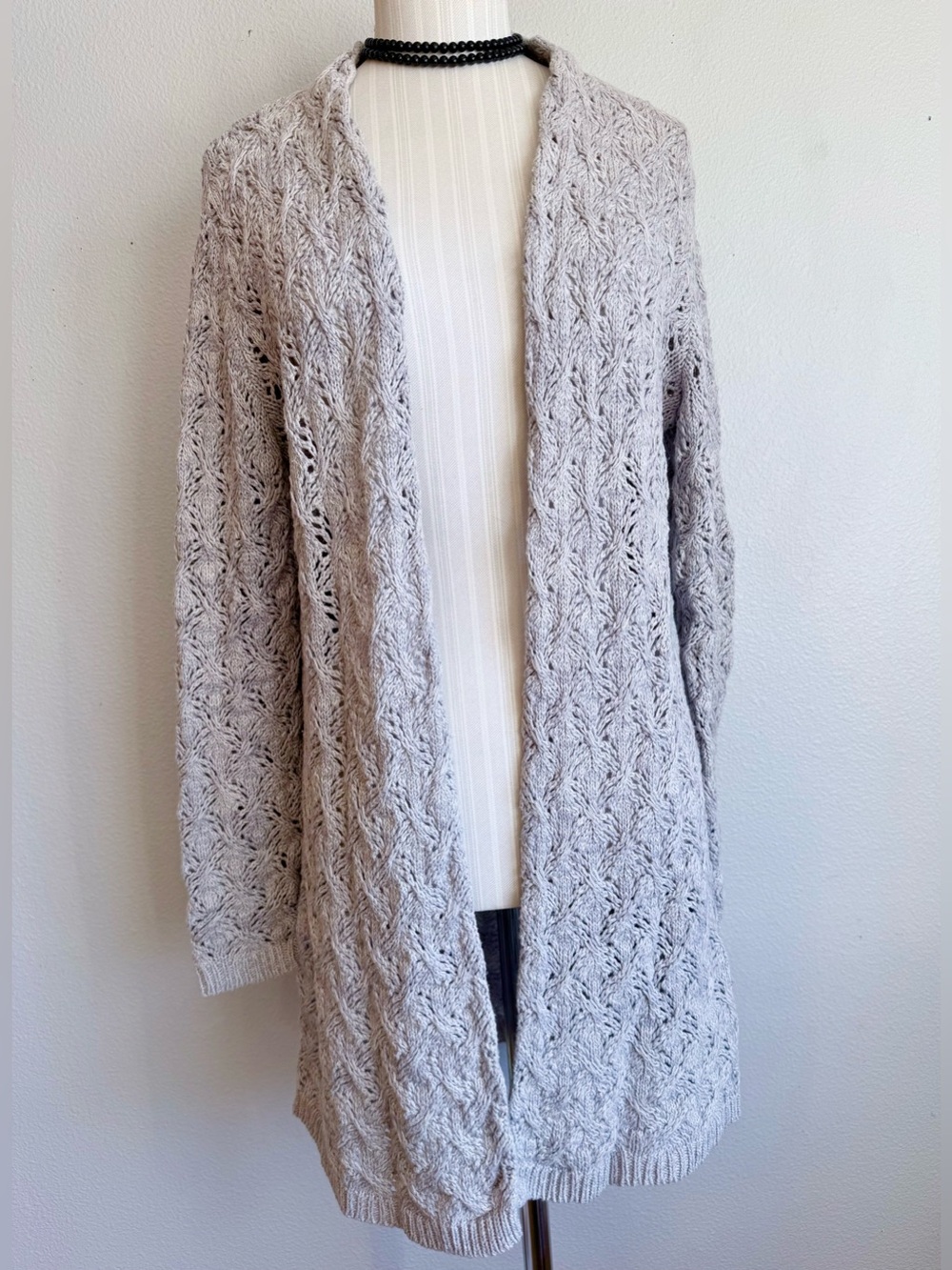 Leo & Nicole Grey Open Front Chunky Cable Knit Duster Cardigan Sweater Medium